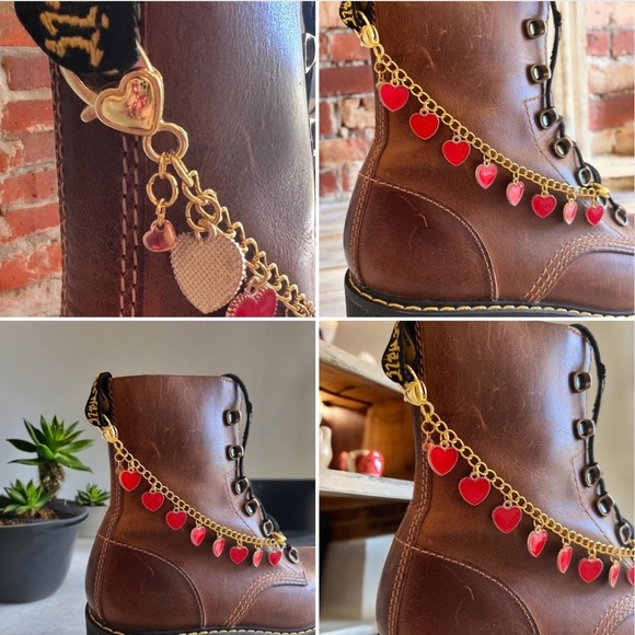 Gold toned and red enamel Heart Charm chain for your boot. 7.5” - Picture 6 of 16